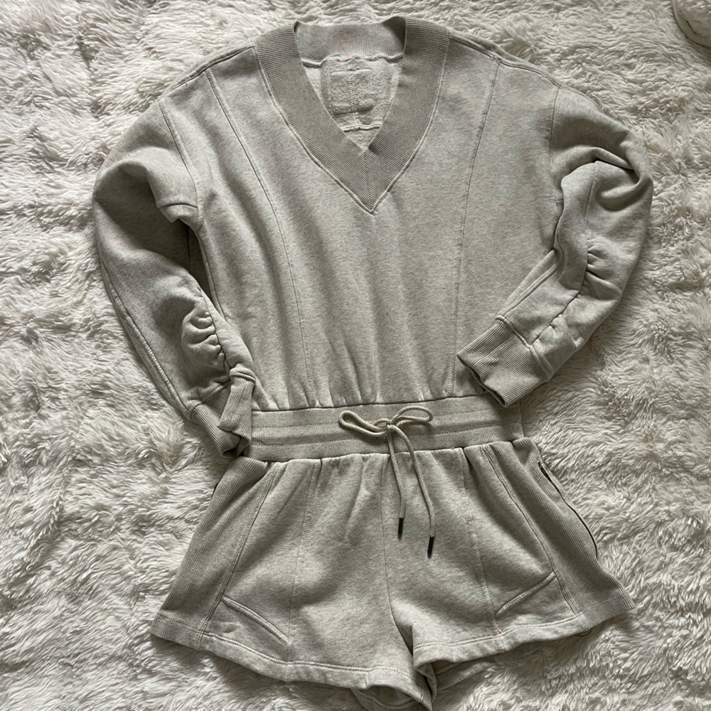 Free People Movement Gray Hooded Sweatshirt Onesie Romper XS